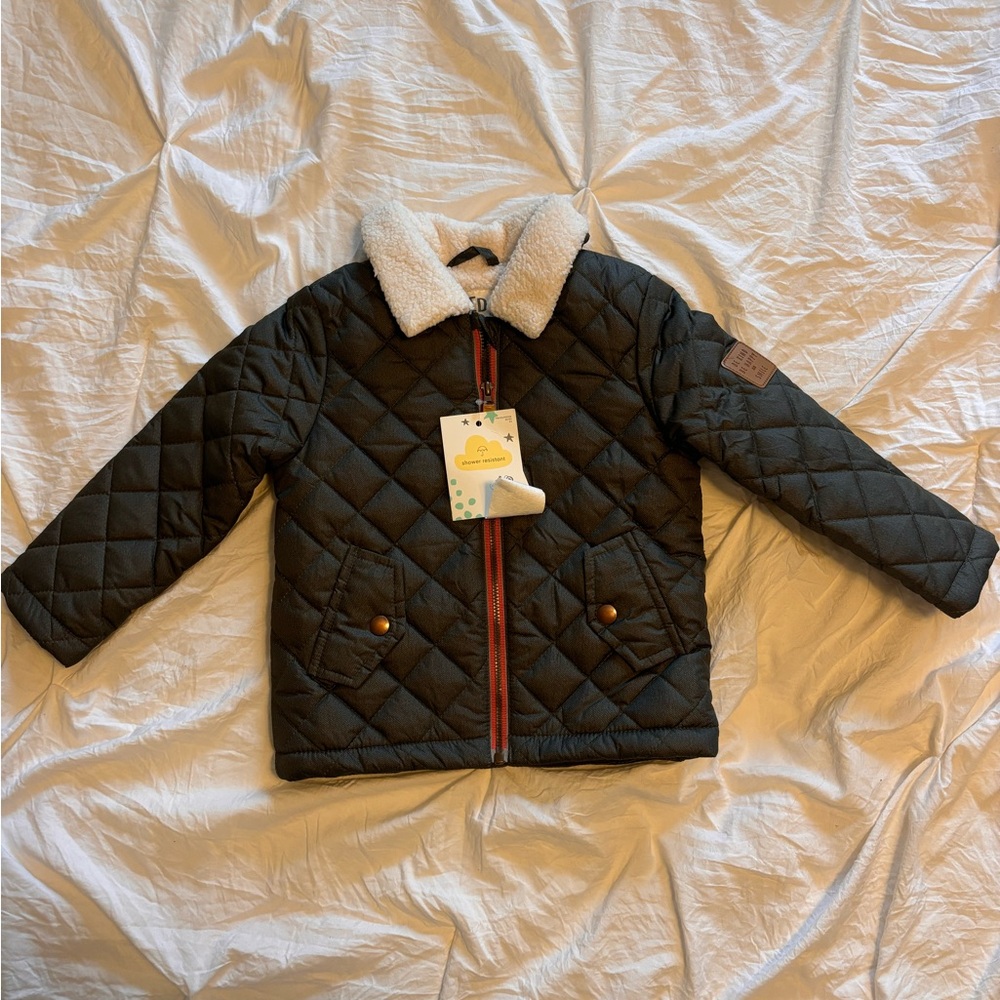 Fred & Flo Quilted Baby Jacket with Sherpa Collar - Green